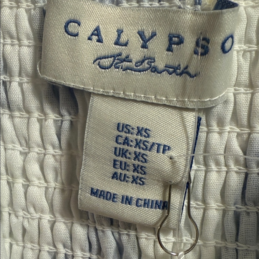 CALYPSO ST. BARTH Resortwear Beach Linen Blend Tropical Dress Blue/White - Picture 11 of 16